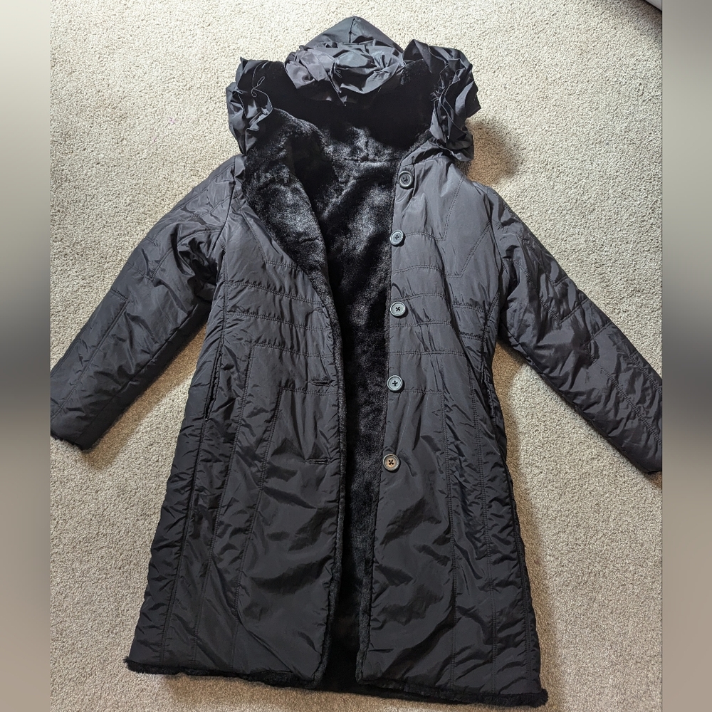 Girl's Black Hooded Coat